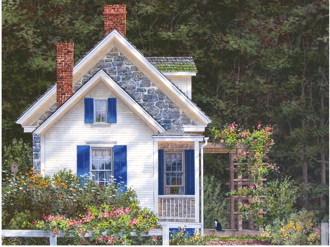 Blue Shutters - American Realist Painting by Fred Swan