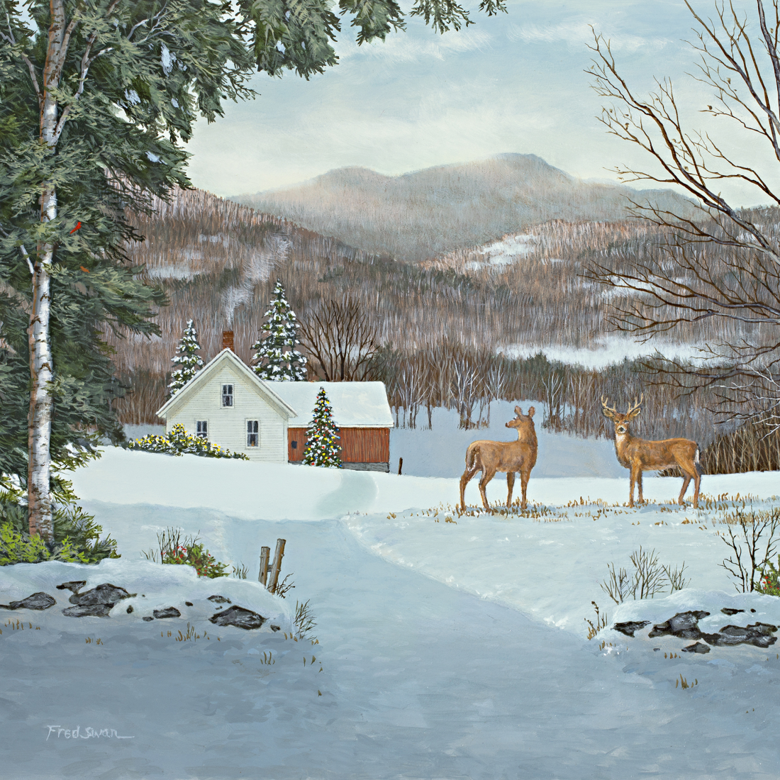 Christmas Deer - American Realist Painting by Fred Swan