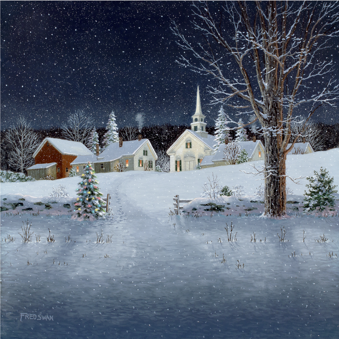 Christmas Lights - American Realist Painting by Fred Swan