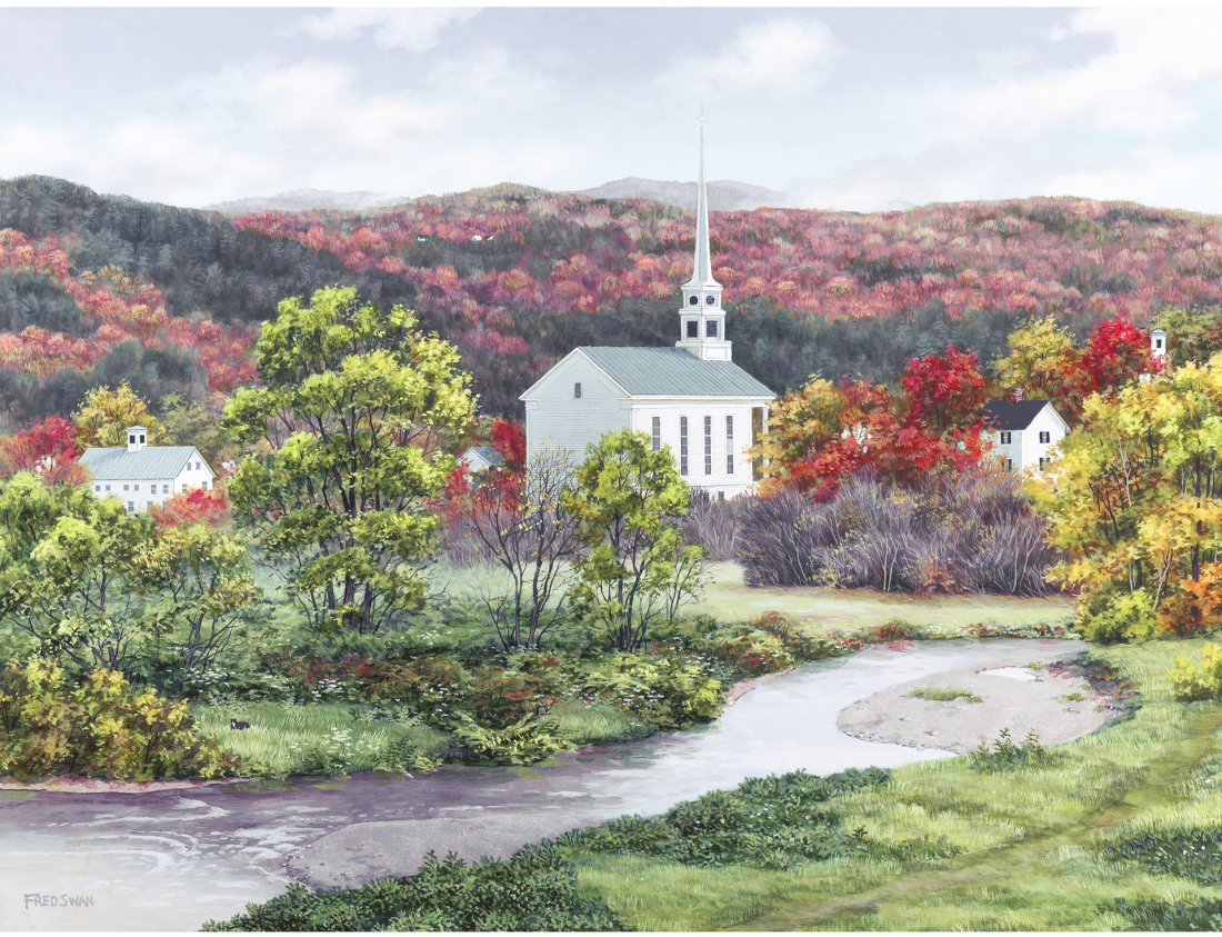 Early Autumn Stowe Village - American Realist Painting by Fred Swan