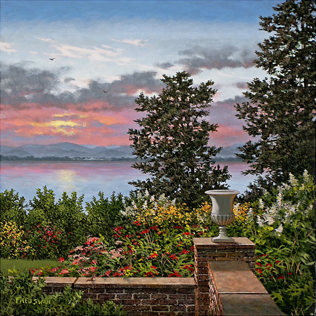 Evening In The Garden - American Realist Painting by Fred Swan