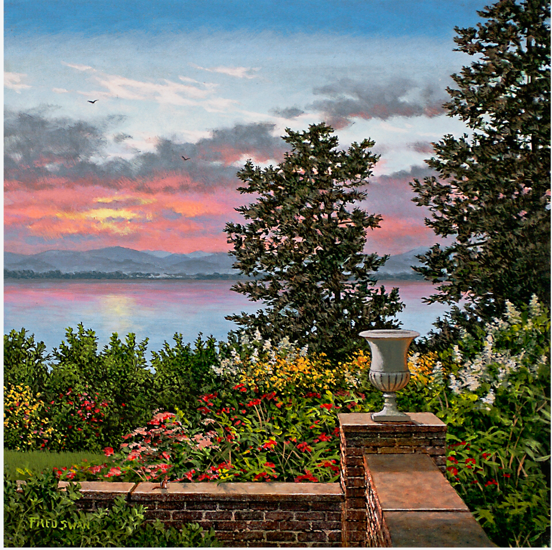 Evening In The Garden - American Realist Painting by Fred Swan
