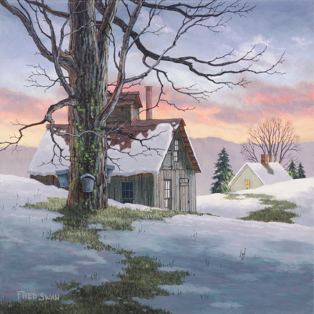 Evening Sugarhouse - American Realist Painting by Fred Swan