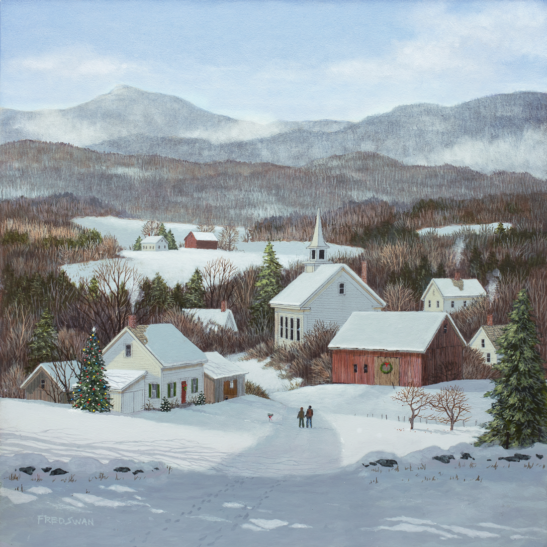 Green Mountain Christmas - American Realist Painting by Fred Swan