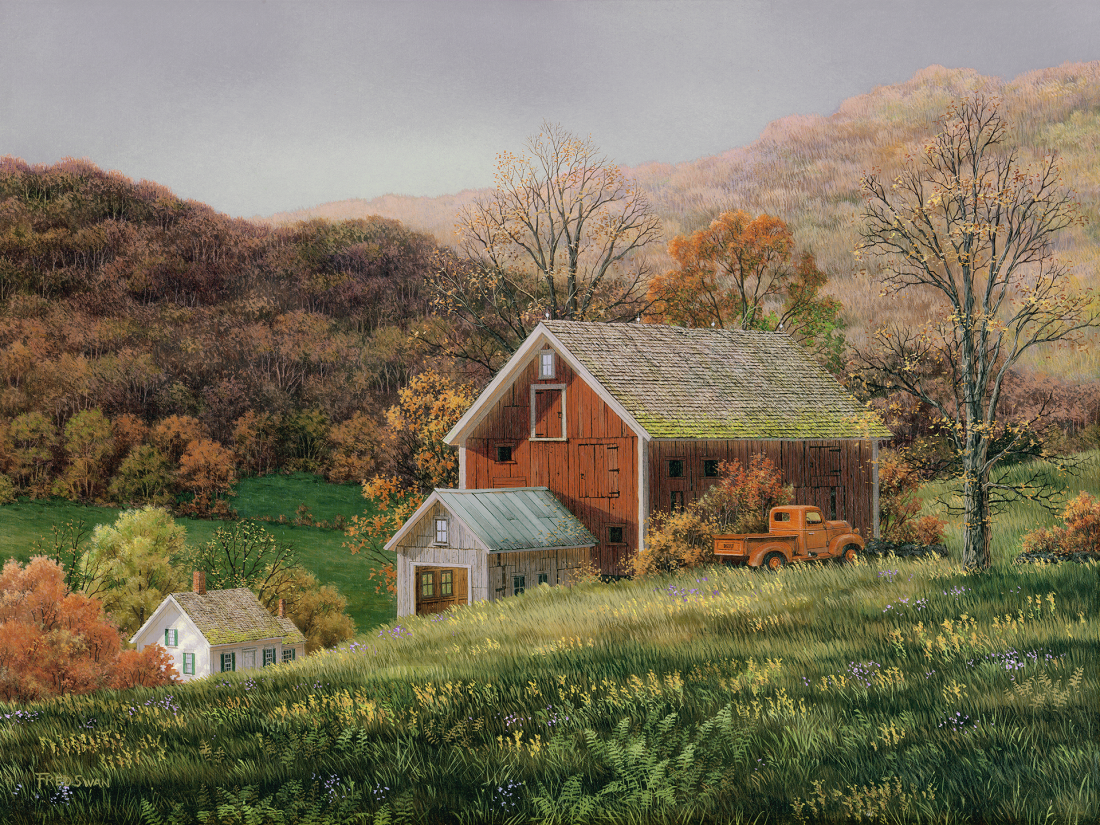Hillside Farm - American Realist Painting by Fred Swan