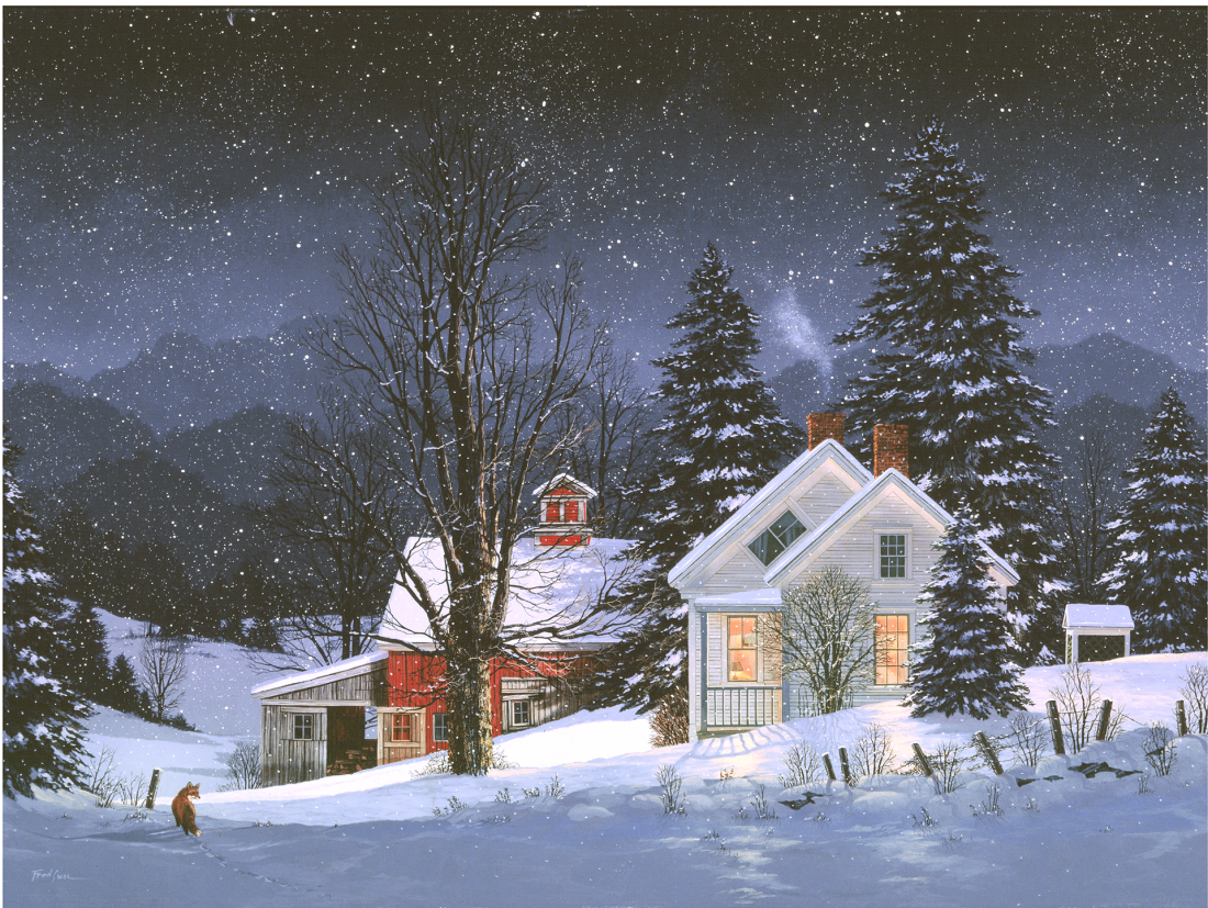 Night Run Red Fox - American Realist Painting by Fred Swan