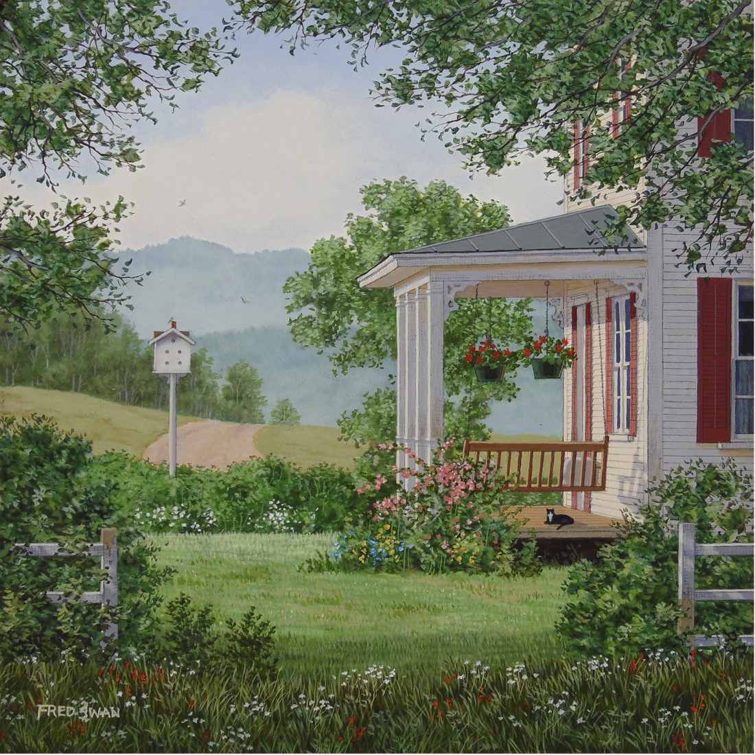 Purple Martins - American Realist Painting by Fred Swan