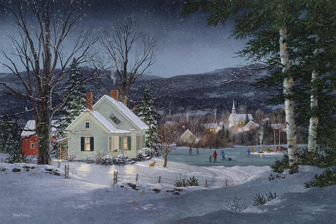Skating Party - American Realist Painting by Fred Swan