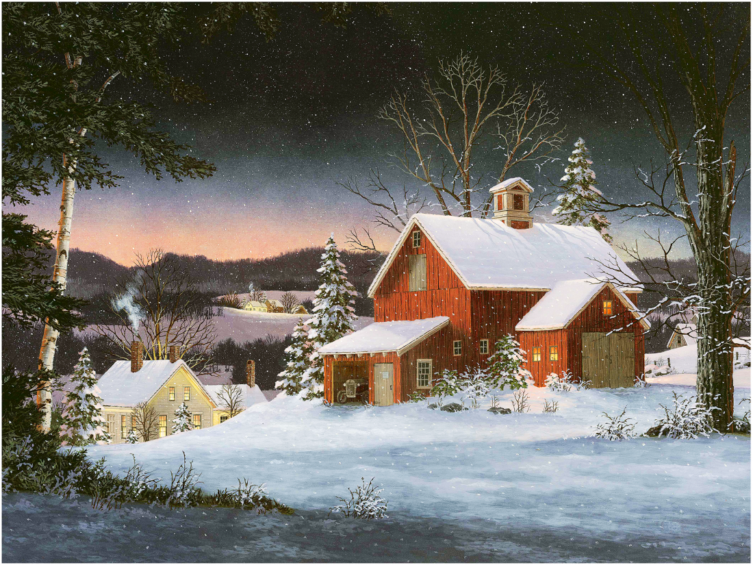 Snowy Farm - American Realist Painting by Fred Swan