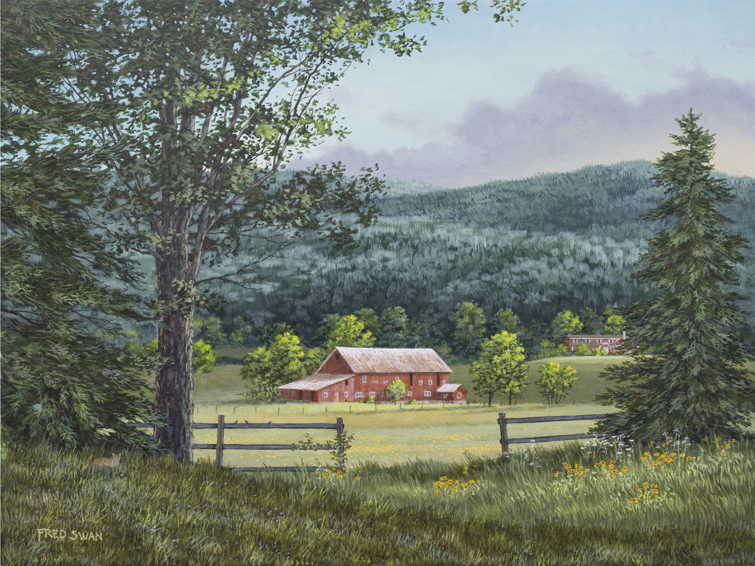 Spear Barn Summer - American Realist Painting by Fred Swan