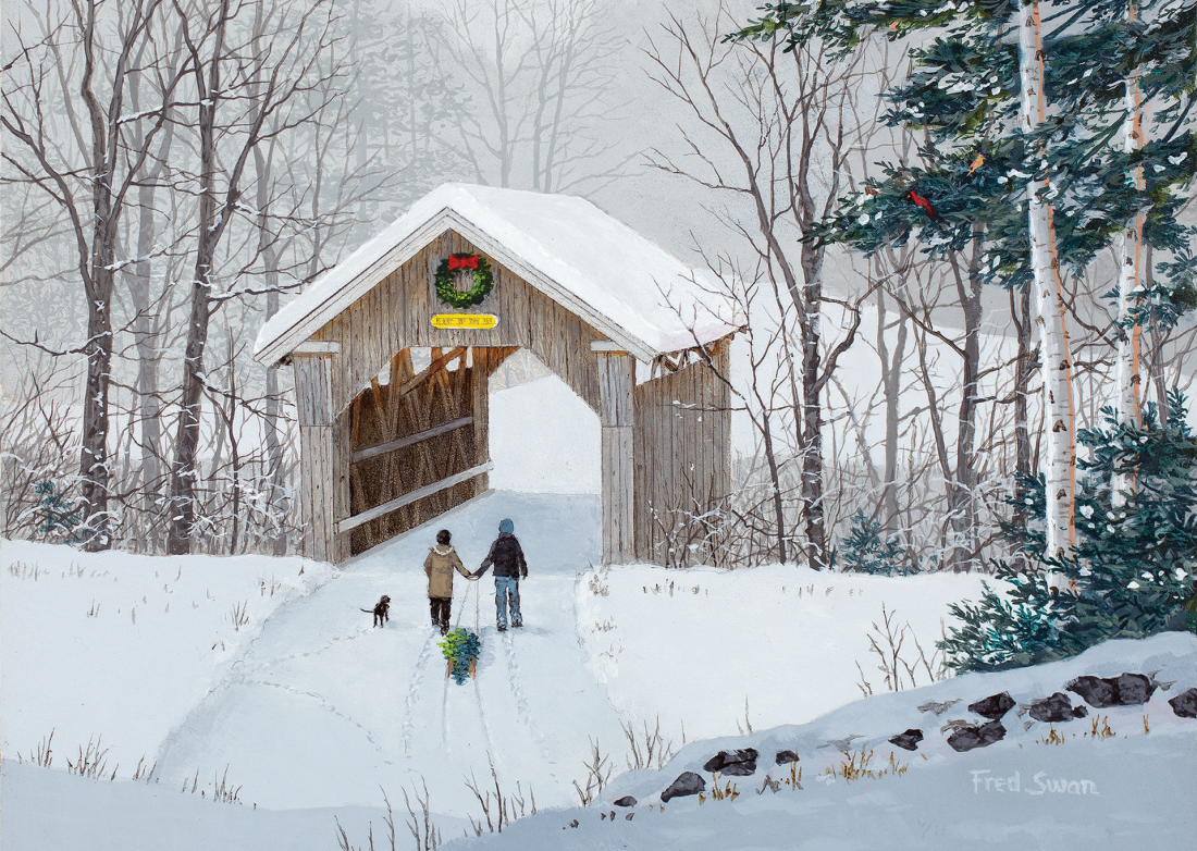 Stowe Hollow Christmas - American Realist Painting by Fred Swan