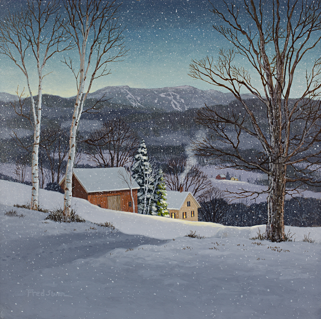 View From Twin Birch Farm - American Realist Painting by Fred Swan