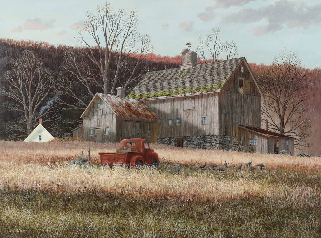 Wild Turkeys - American Realist Painting by Fred Swan