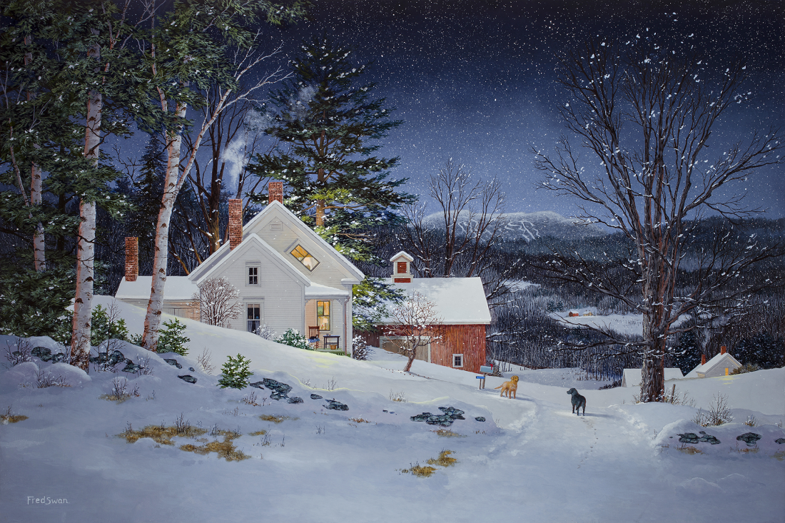 Winter Visitor - American Realist Painting by Fred Swan