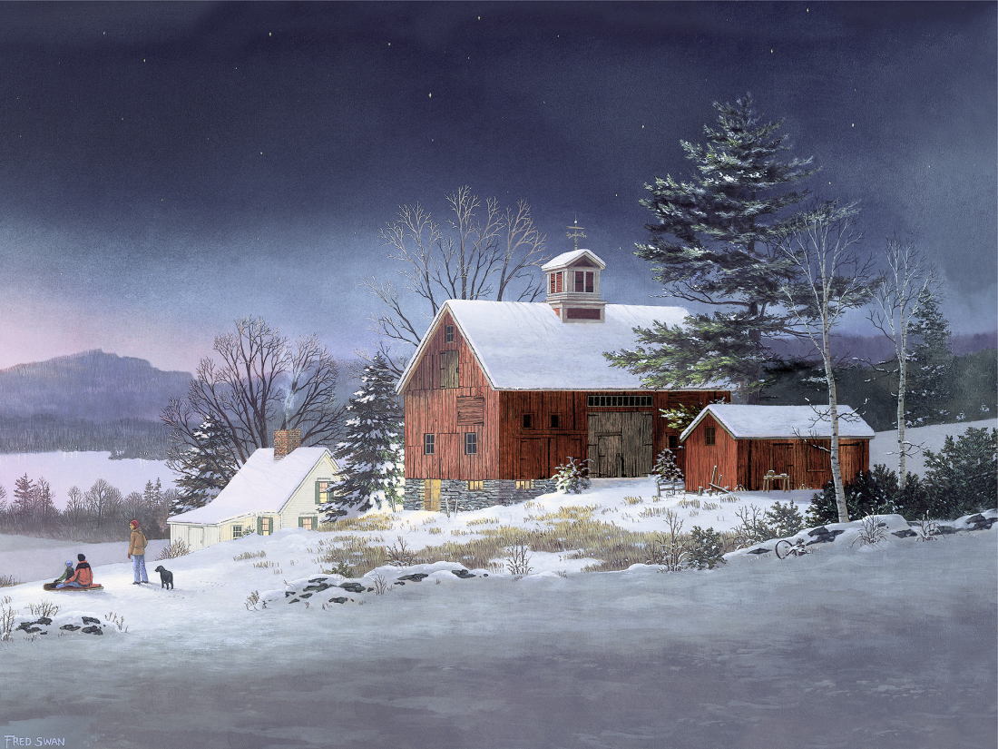 Winter Fun - American Realist Painting by Fred Swan