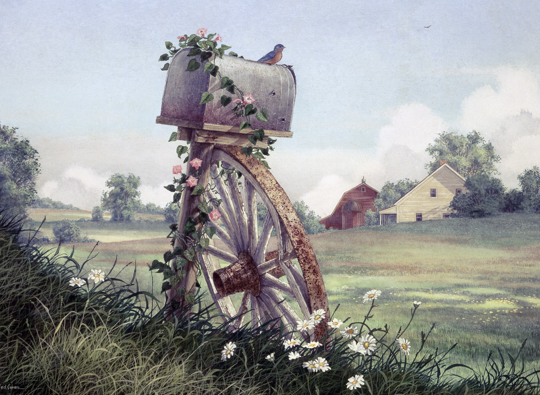 Wagon Wheel - American Realist Painting by Fred Swan